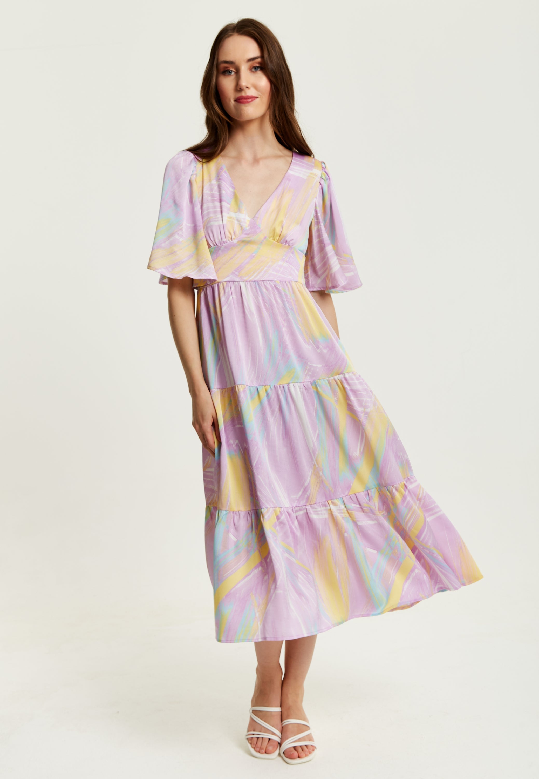 Women's Midi Dress in Lilac with Kimono Sleeves and Abstract Zebra Print, Stylish Fashion by Liquorish