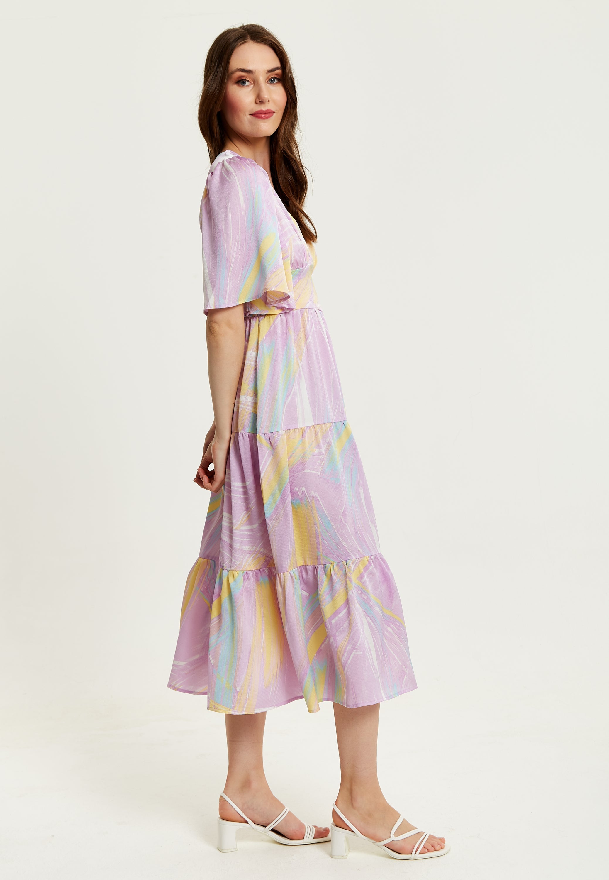 Women's Midi Dress in Lilac with Kimono Sleeves and Abstract Zebra Print, Stylish Fashion by Liquorish
