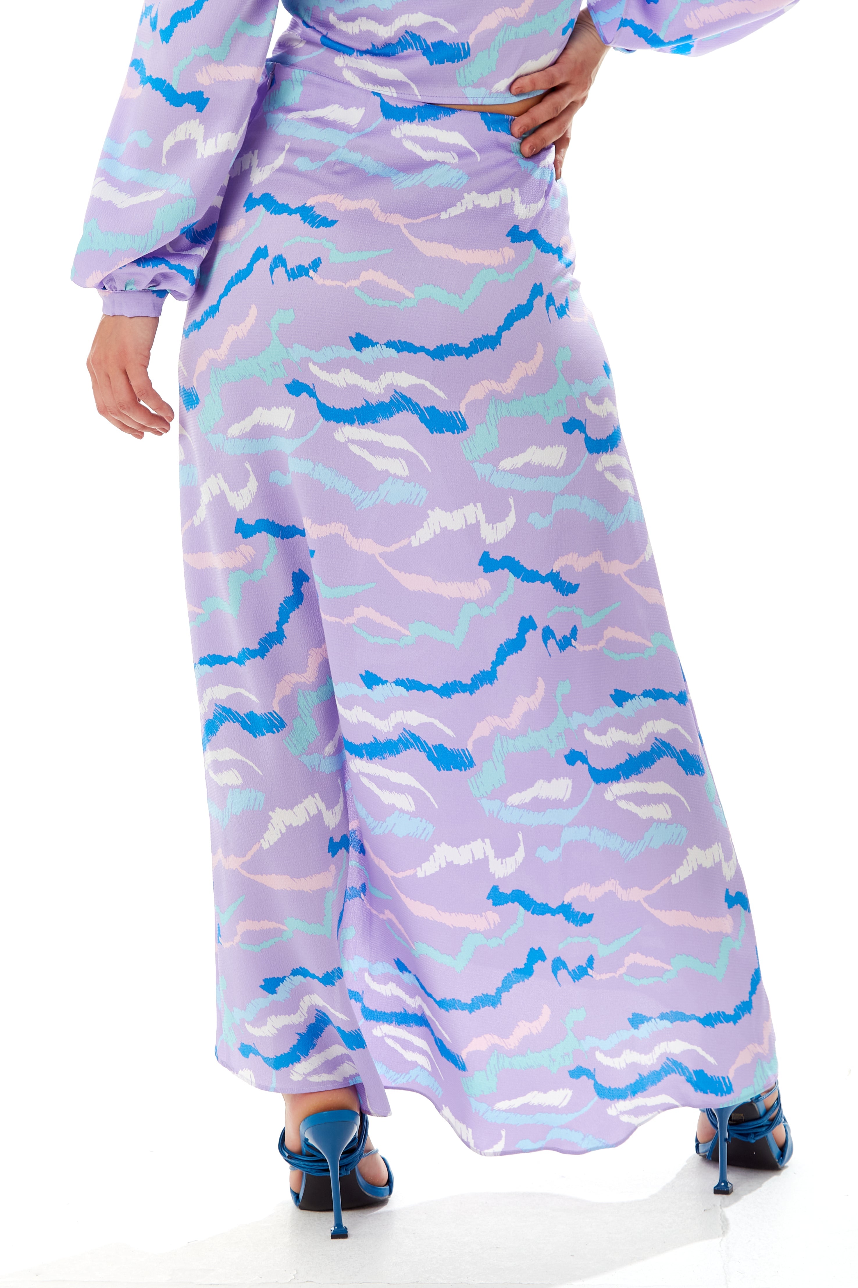 Women's Abstract Print Gathered Front Slit Maxi Skirt - Regular Fit, 100% Polyester, in Stunning Colors - Liquorish