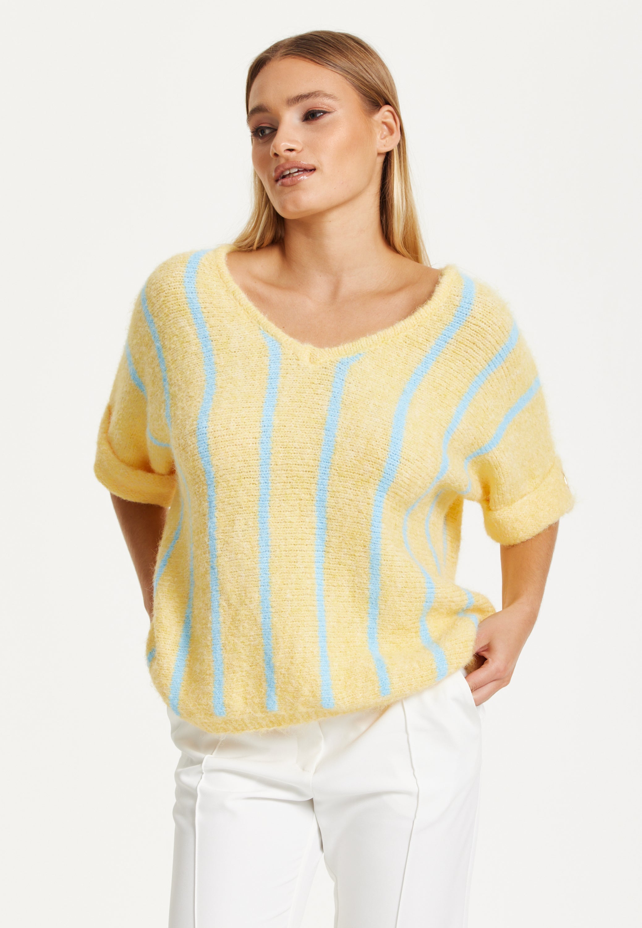 Yellow and Blue Striped Knit Top