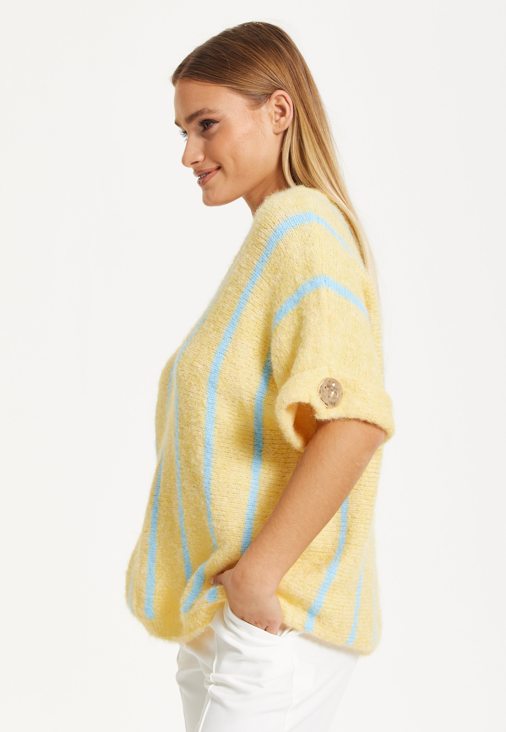 Yellow and Blue Striped Knit Top