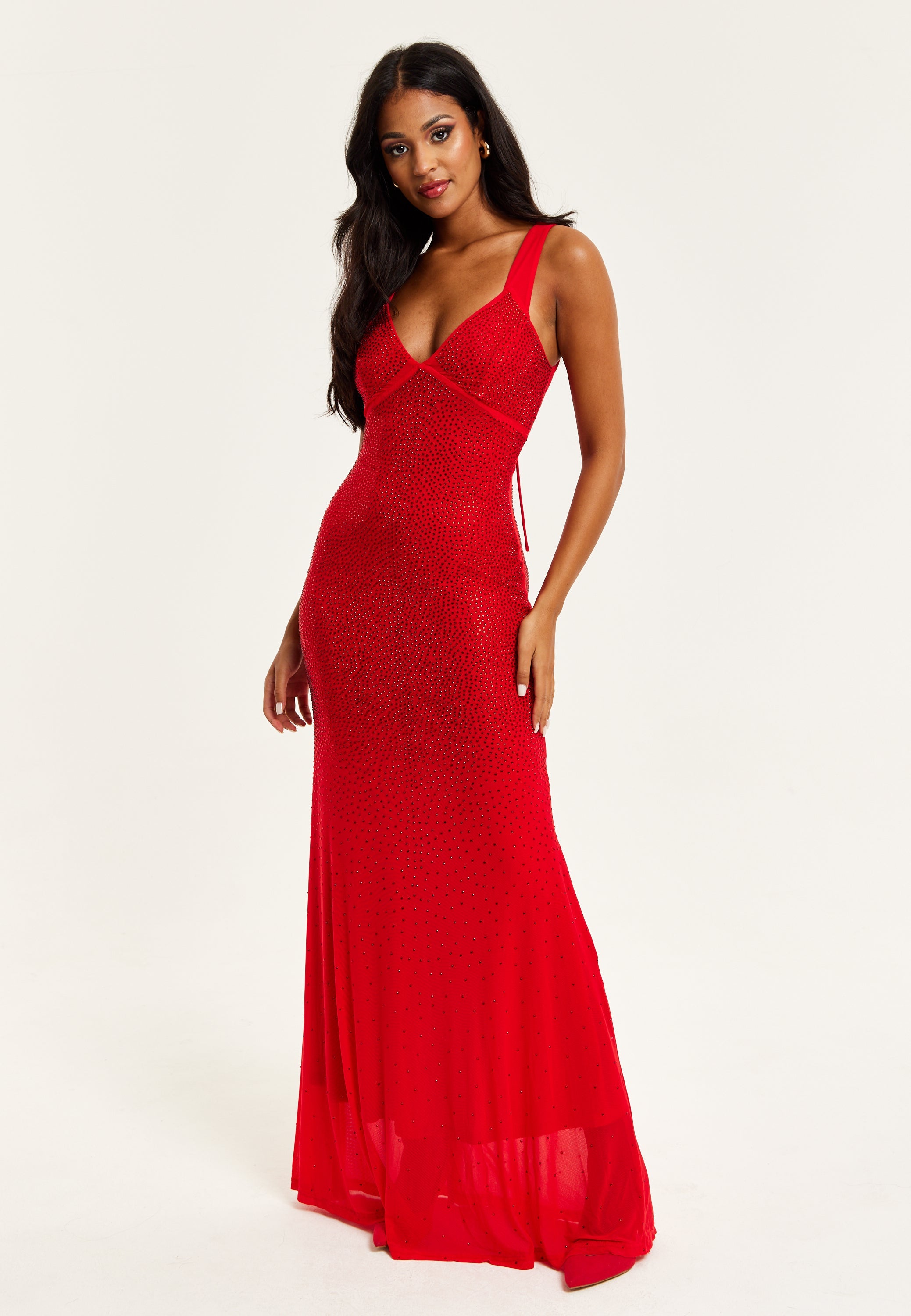 Women’s Maxi Dress in Red with Sleeveless Design and Open Back Detail, Perfectly Dazzling - Liquorish