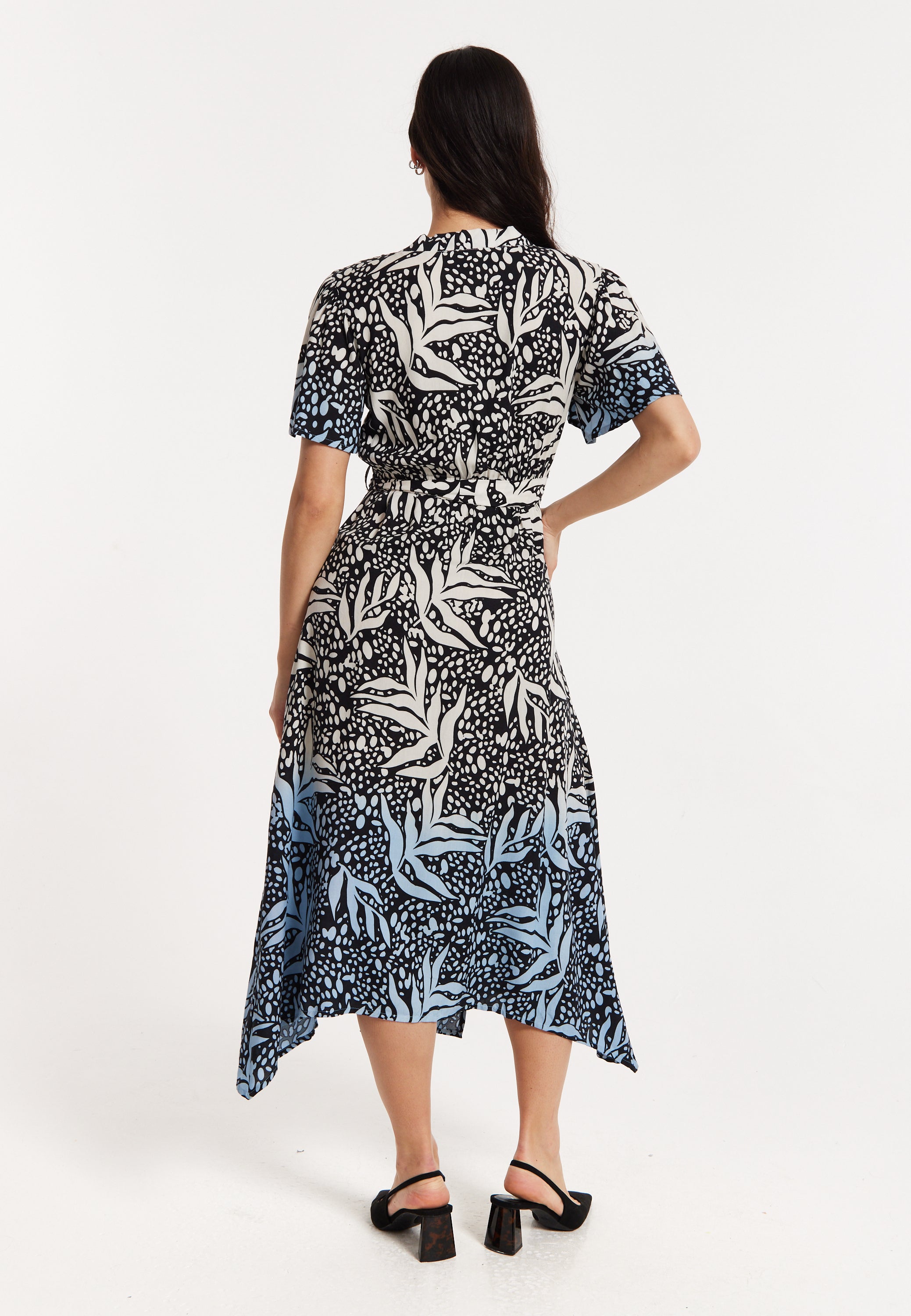 Printed Blue Dip Dye Wrap Midaxi Dress