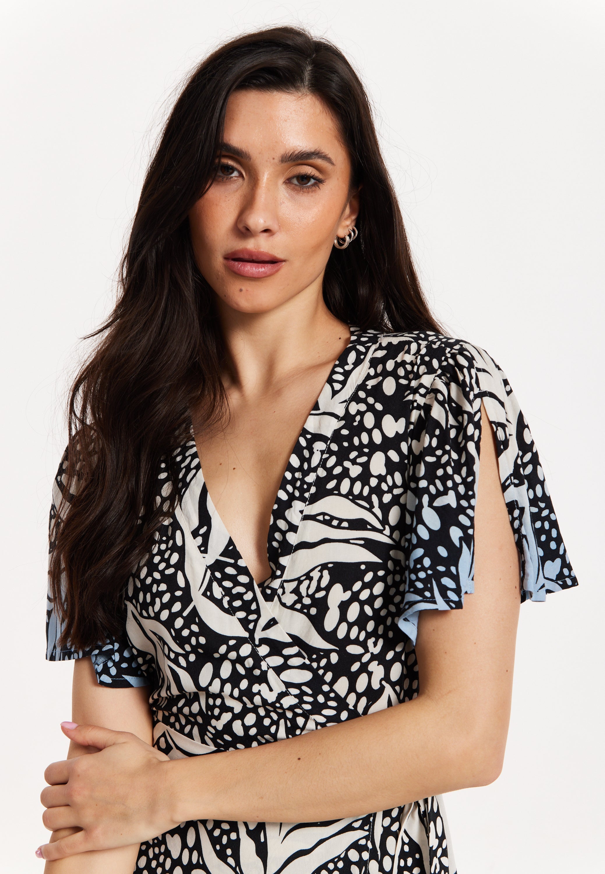 Printed Blue Dip Dye Wrap Midaxi Dress