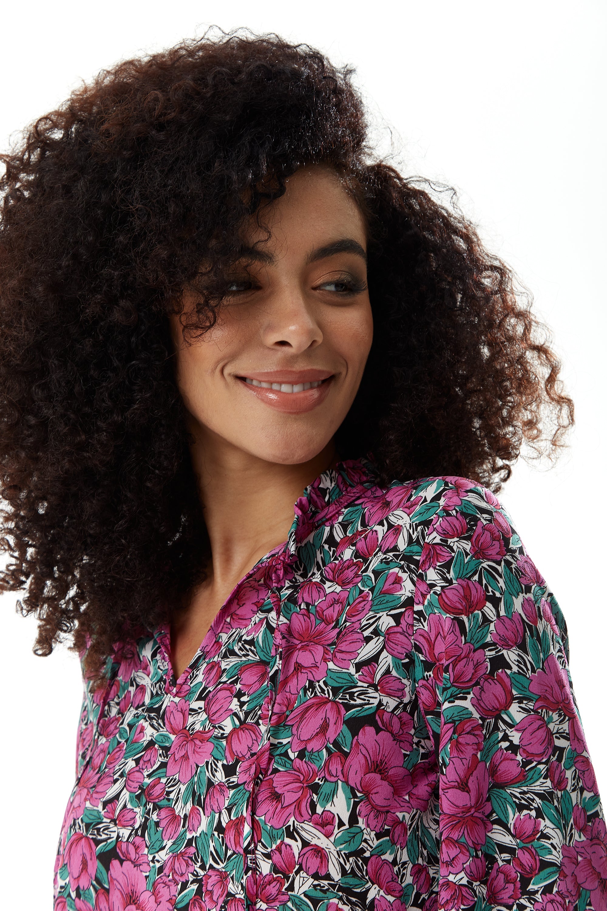 Women's Midi Dress with Long Sleeves in Divine Grace Purple Floral Smock Style by Liquorish