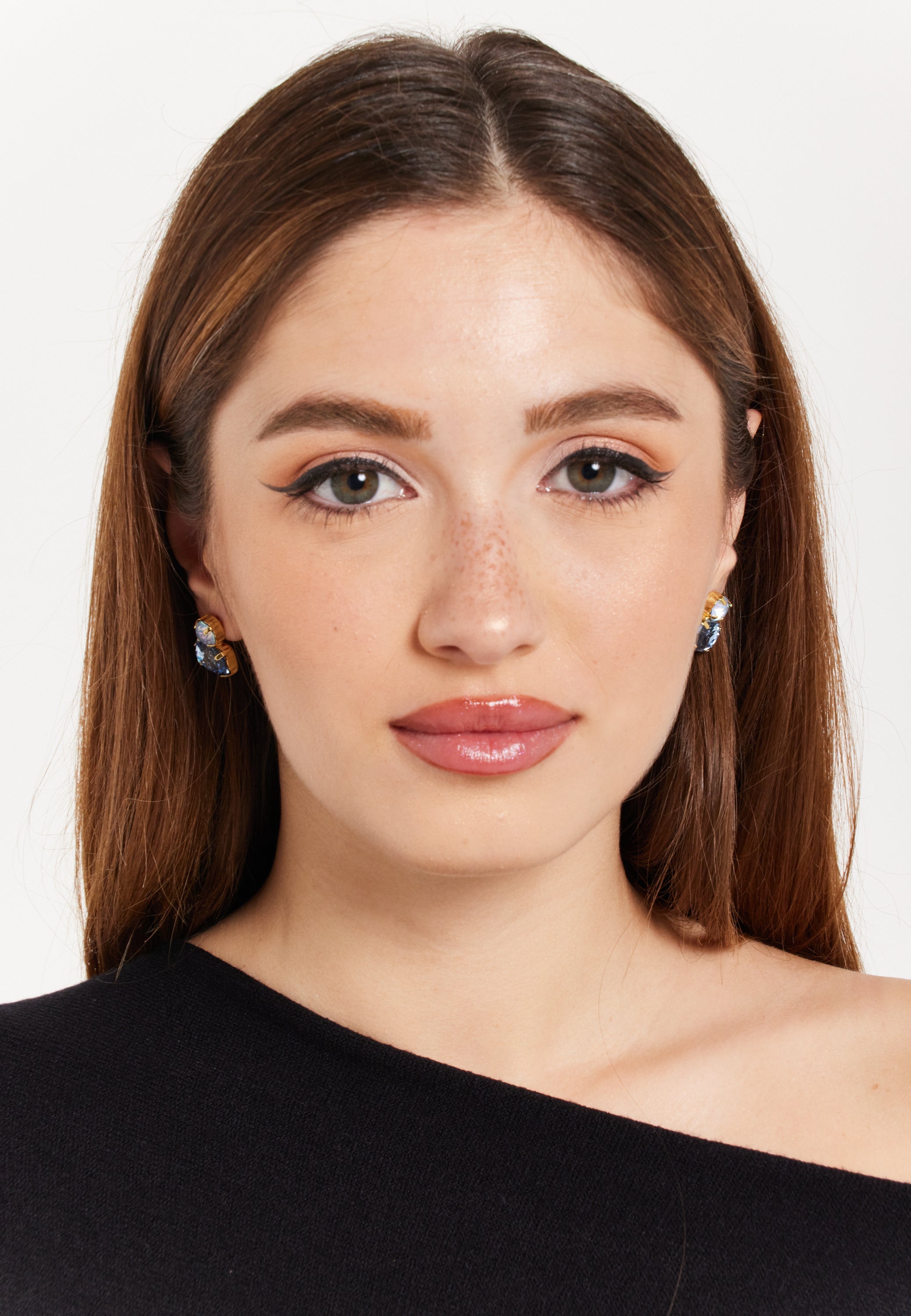 Two Tone Stud Earrings in Sky Blue