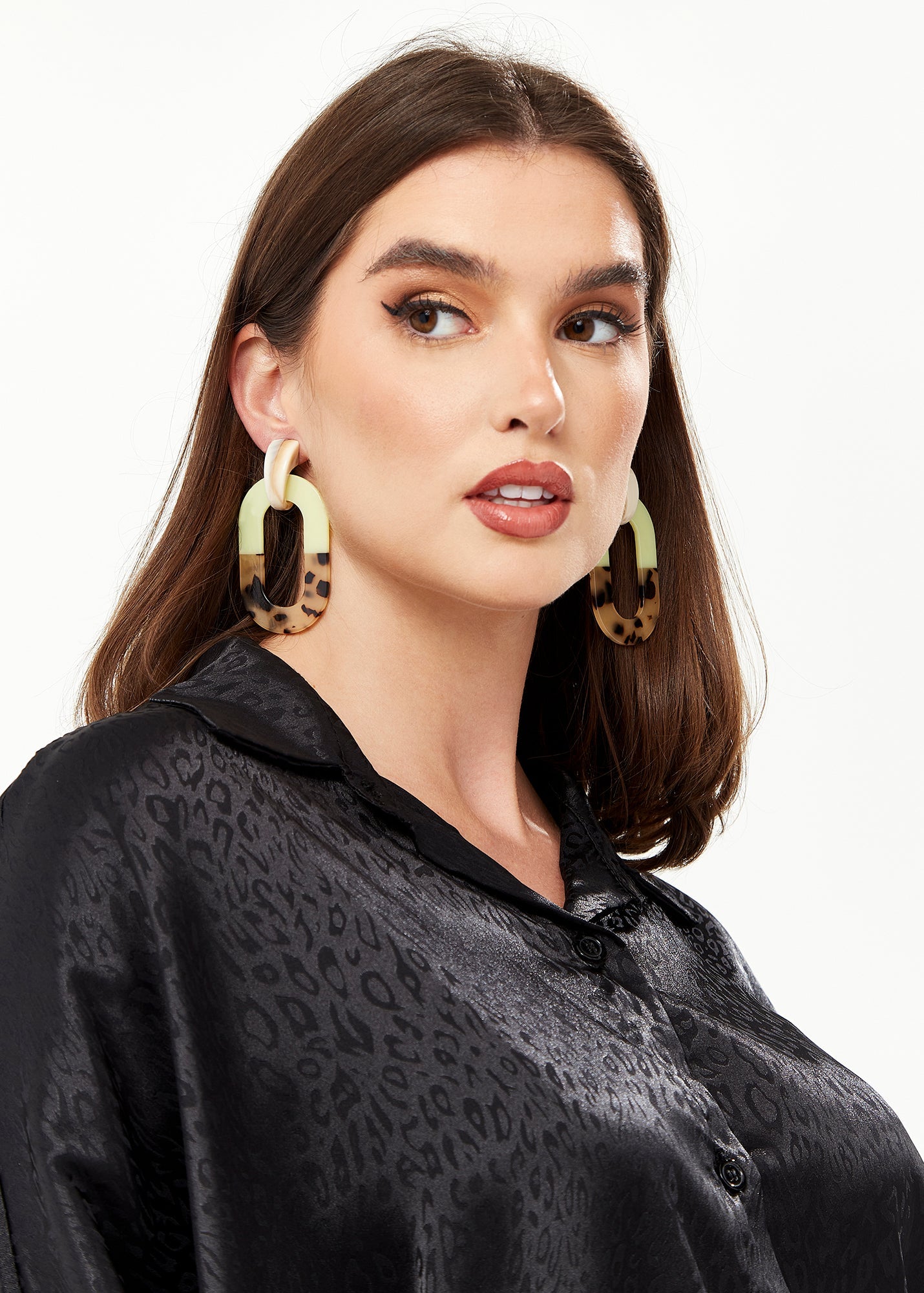 Divine Grace Rectangular Hoop Earrings in Cream, Tan & Brown