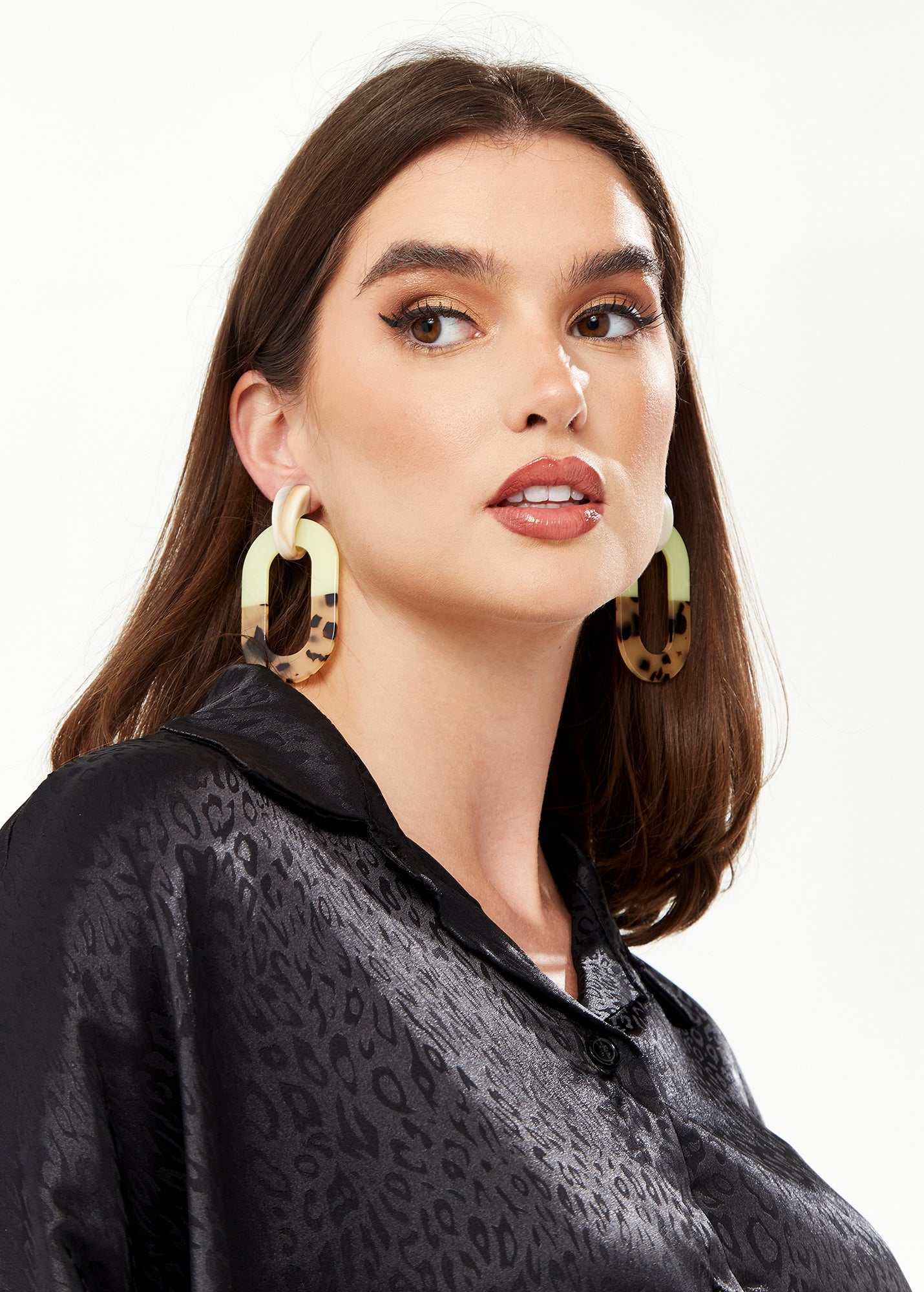 Divine Grace Rectangular Hoop Earrings in Cream, Tan & Brown