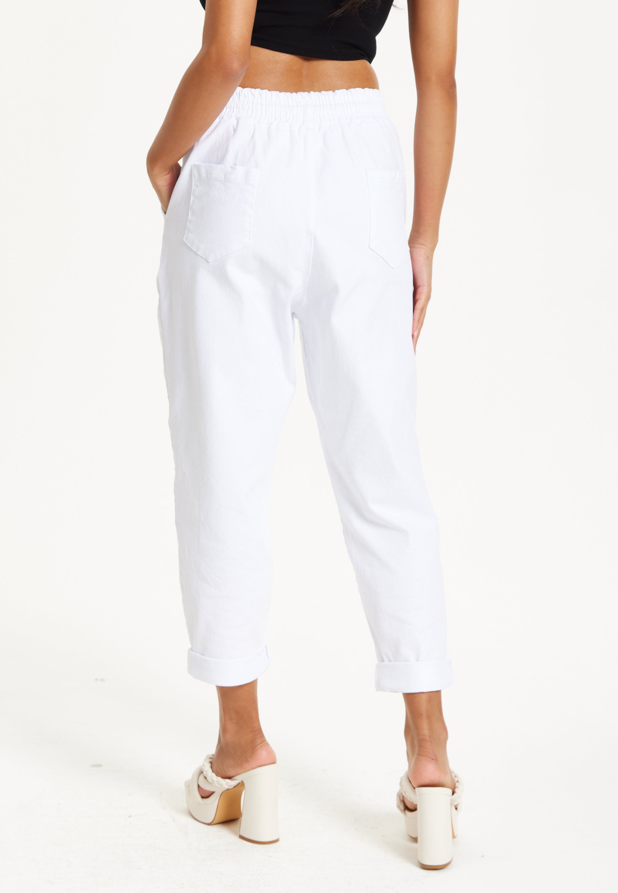 White Cropped Drawstring Trousers
