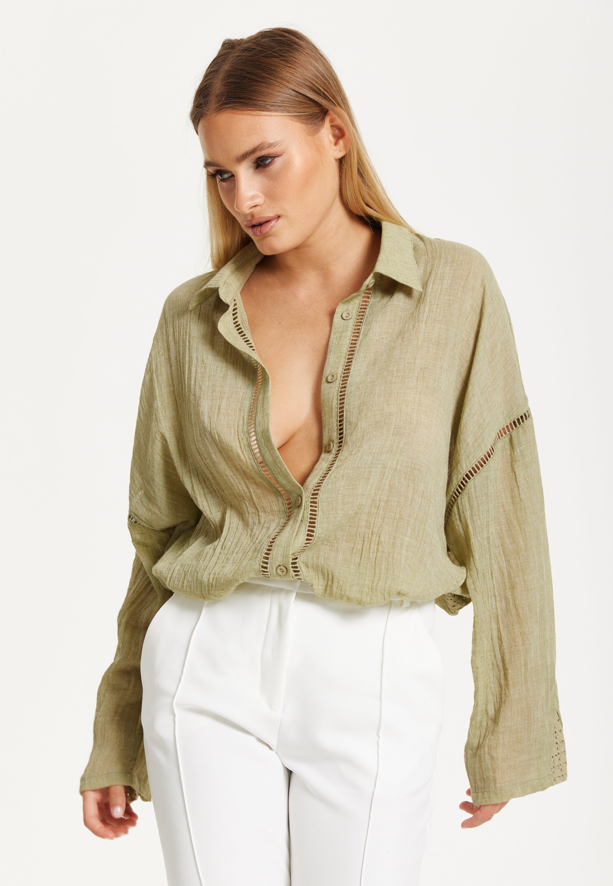 Khaki Sheer Relaxed Fit Shirt