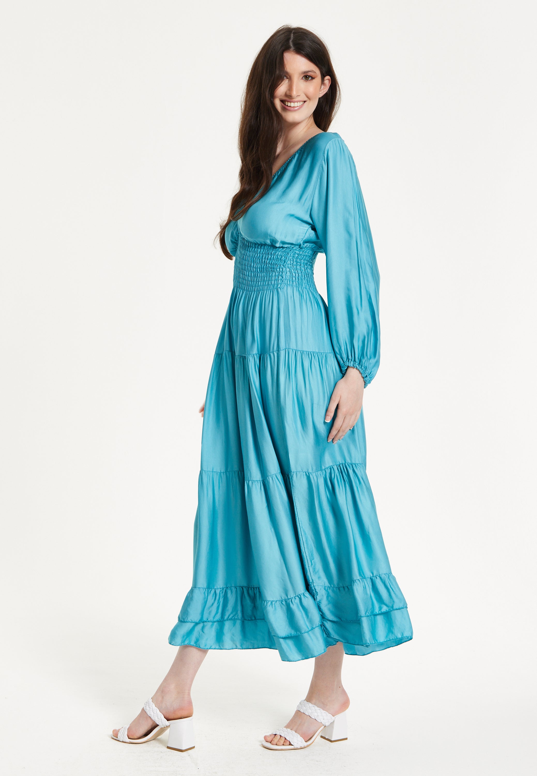 Bright Blue Tiered Midi Dress