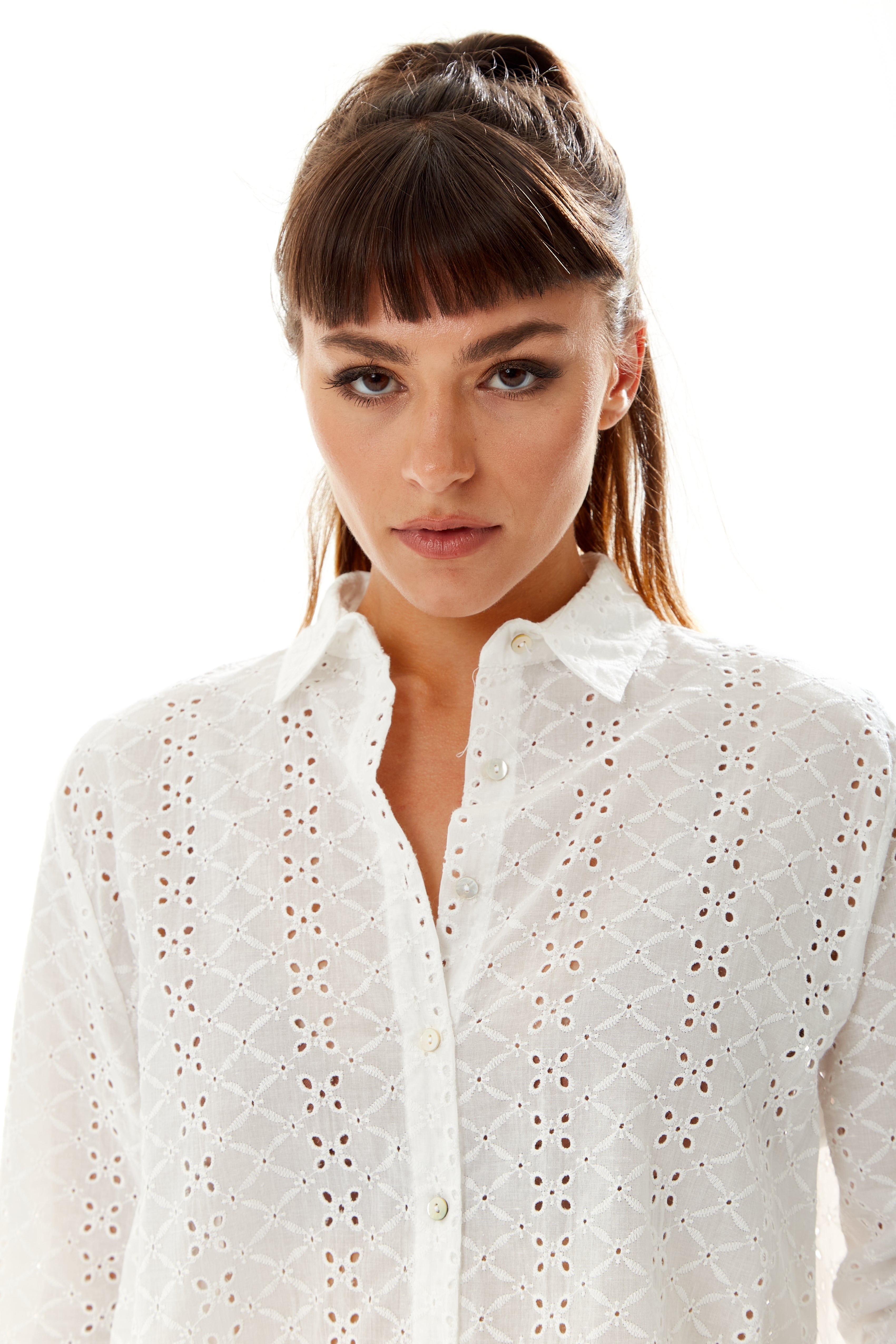White Broderie Button-Up Shirt