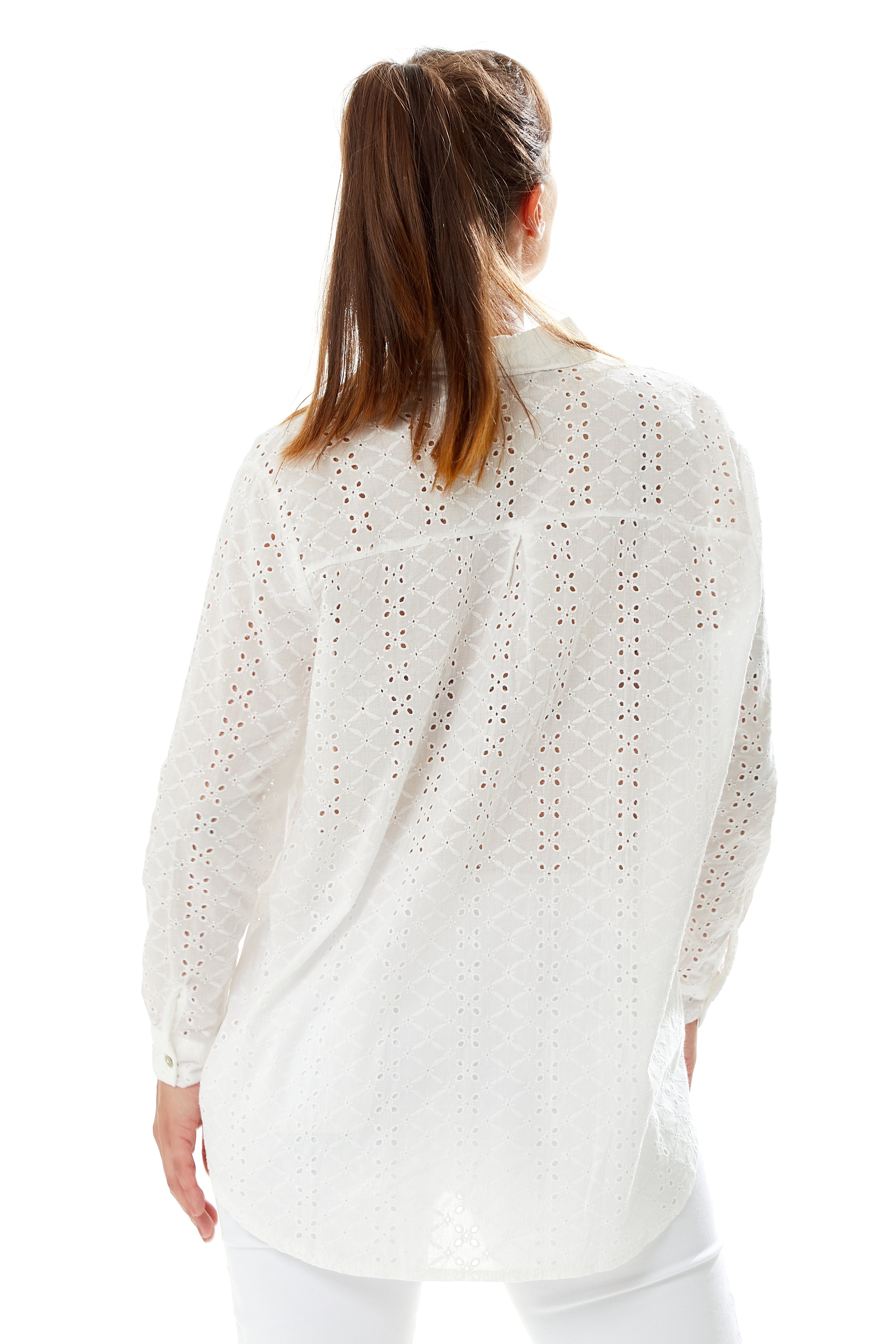 White Broderie Button-Up Shirt