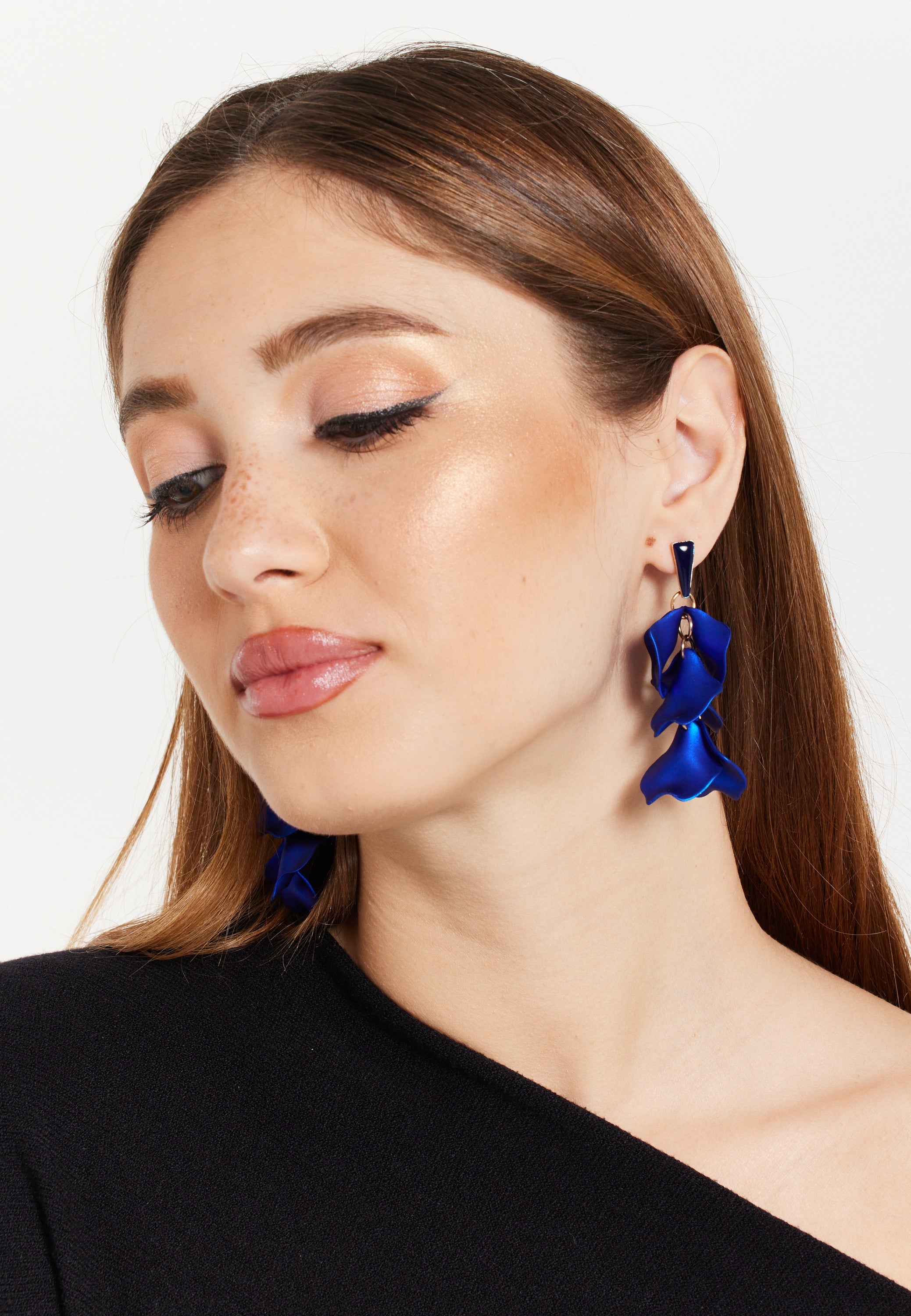 Royal Blue Petal Dangly Earrings