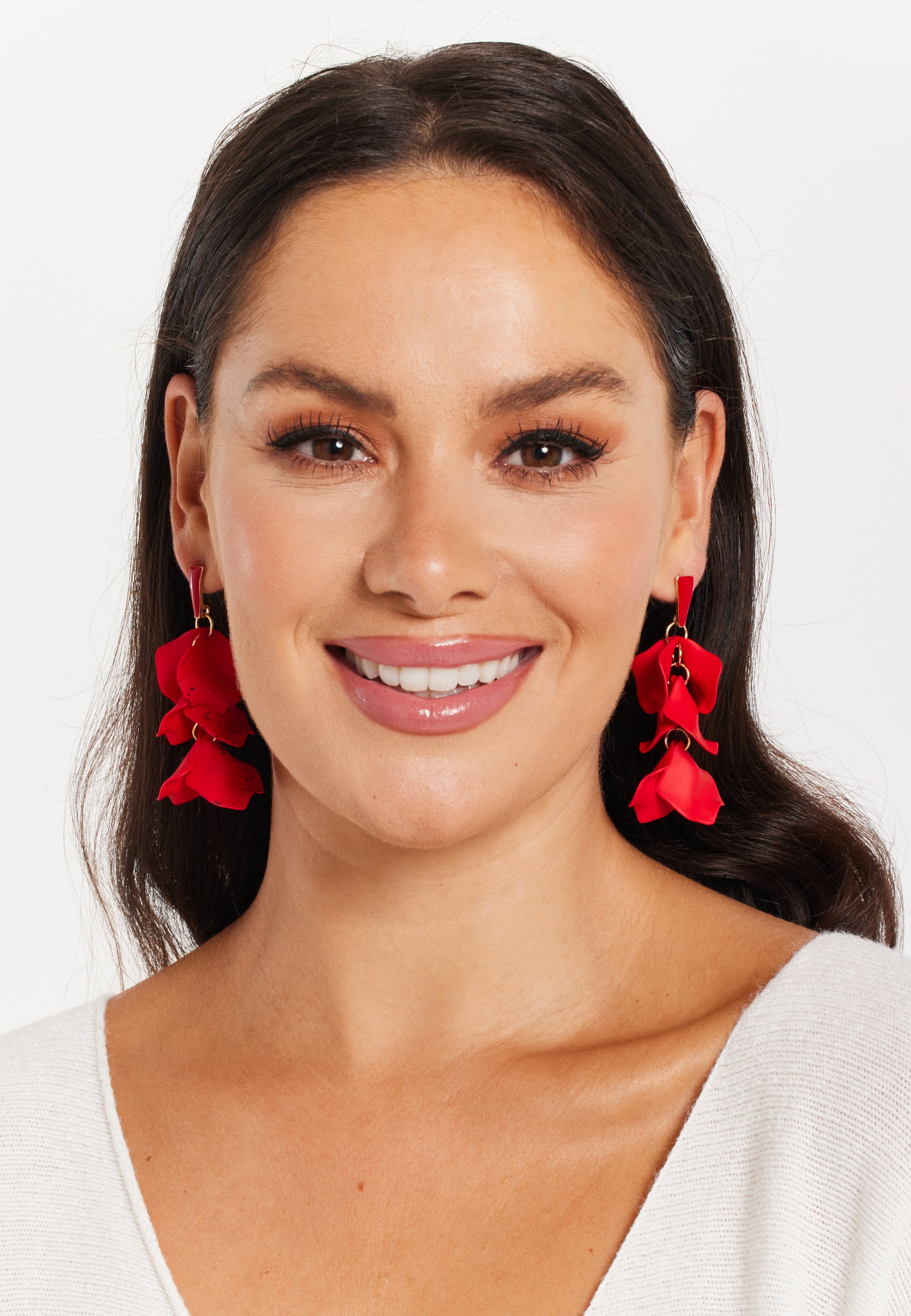 Red Petal Dangly Earrings