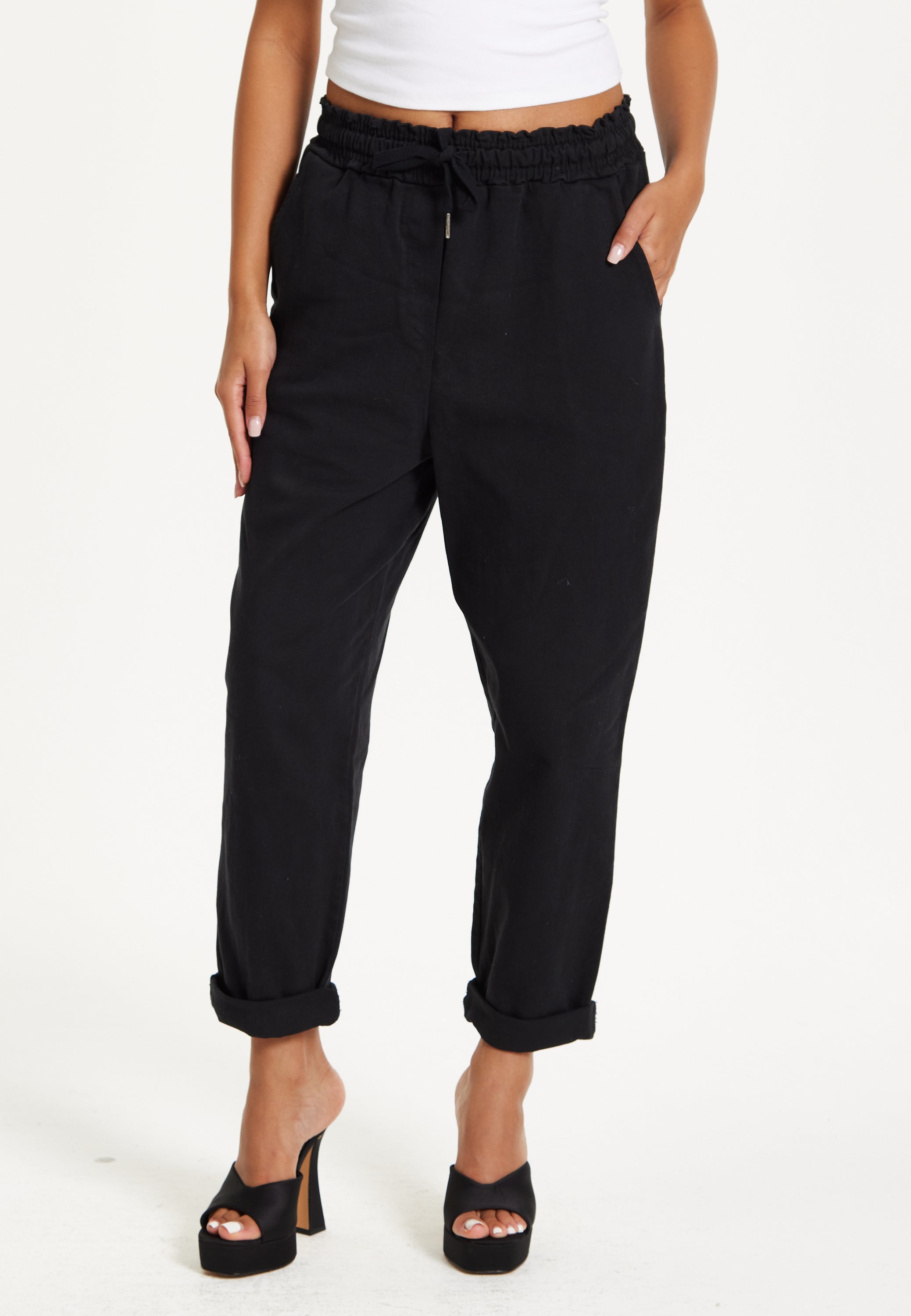 Black Relaxed Fit Tapered Trousers