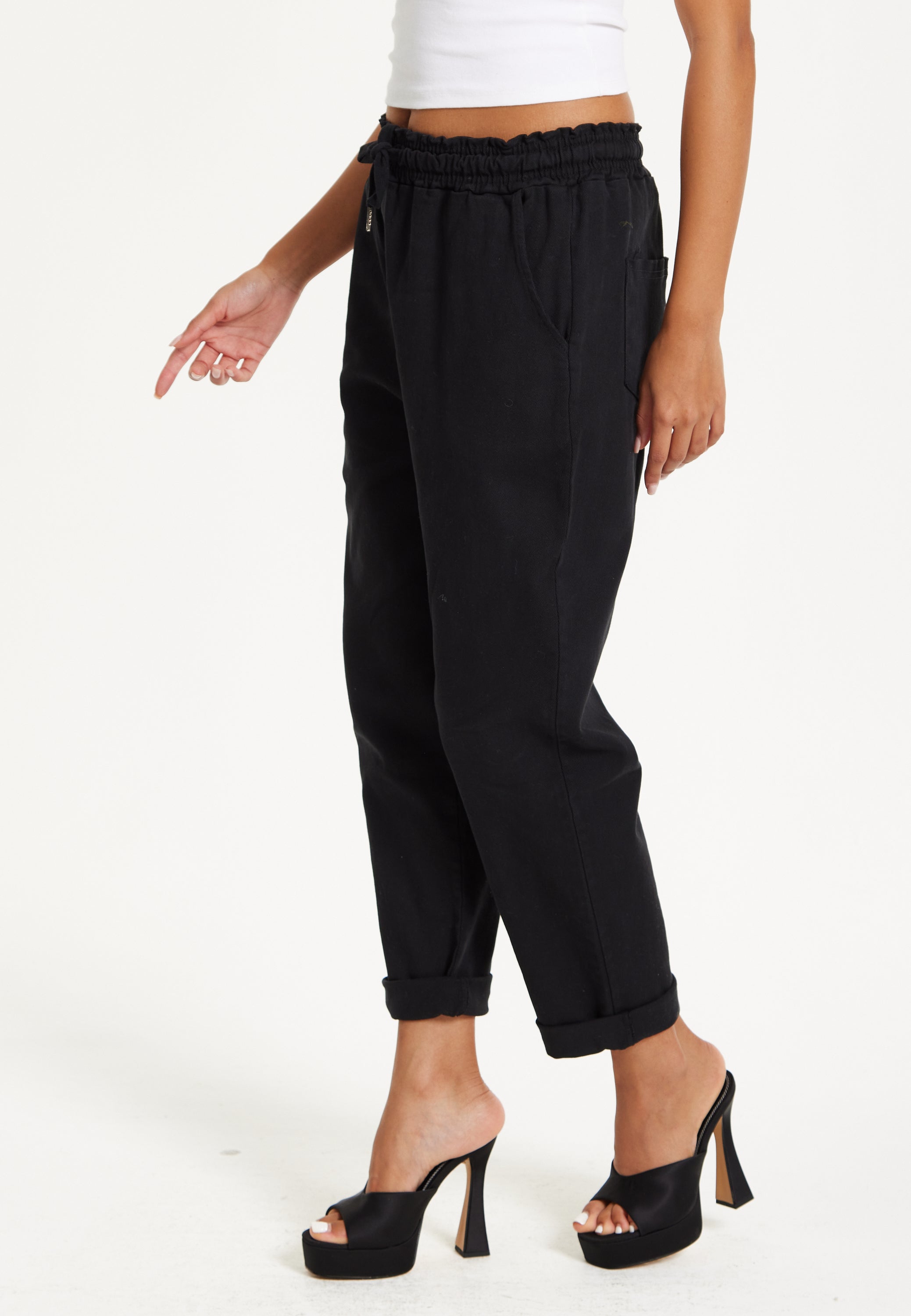 Black Relaxed Fit Tapered Trousers