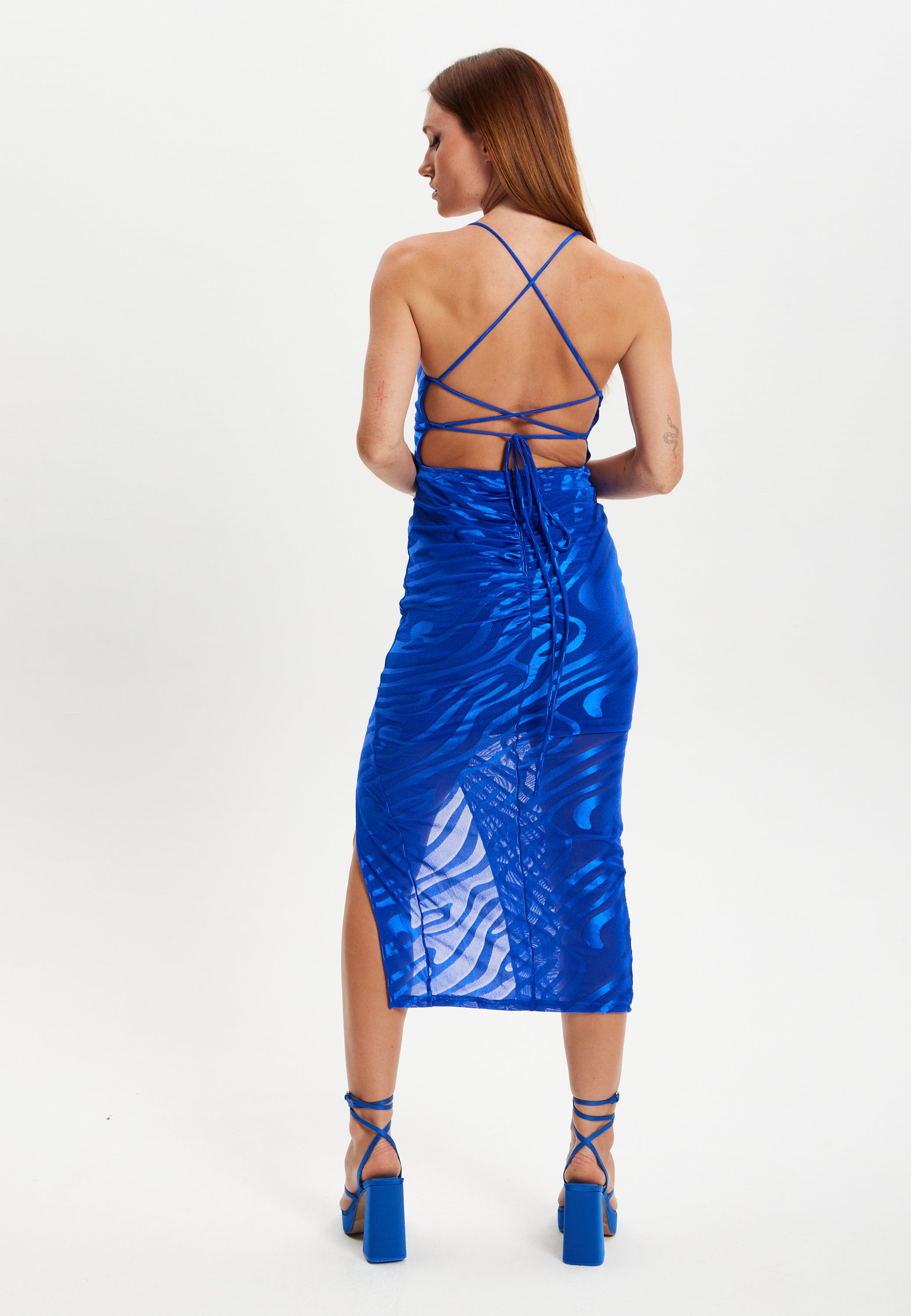 Women's Midi Dress with Sleeveless Design in Royal Blue Zebra Print - Liquorish