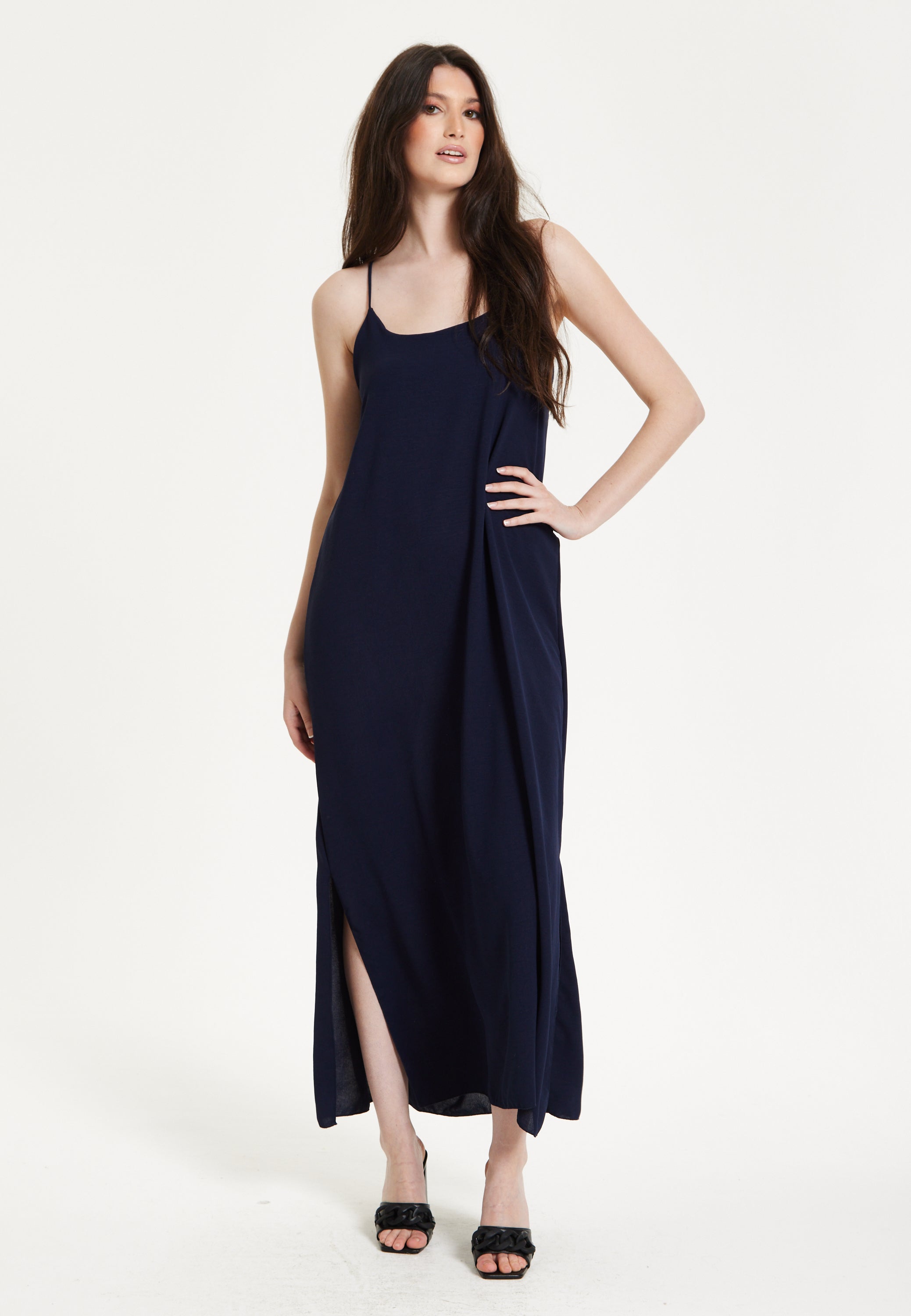 Navy Strappy Split Maxi Dress