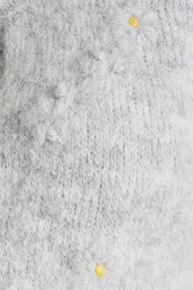 Women's Cardigan Grey Floral Knitted Short Sleeve with Button Down Style - Liquorish