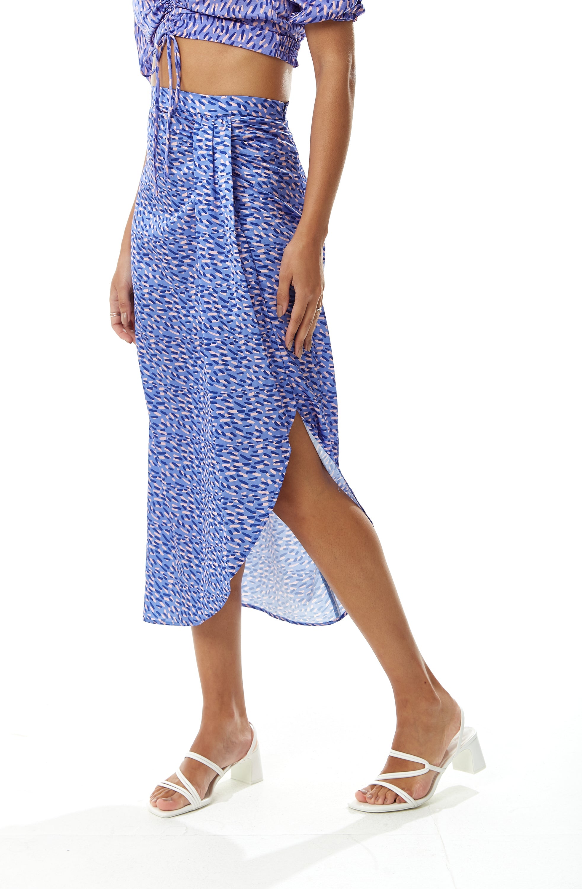 Women's Abstract Print Midi Skirt with Front Slit in Purple - Perfect for Summer Holidays by Liquorish