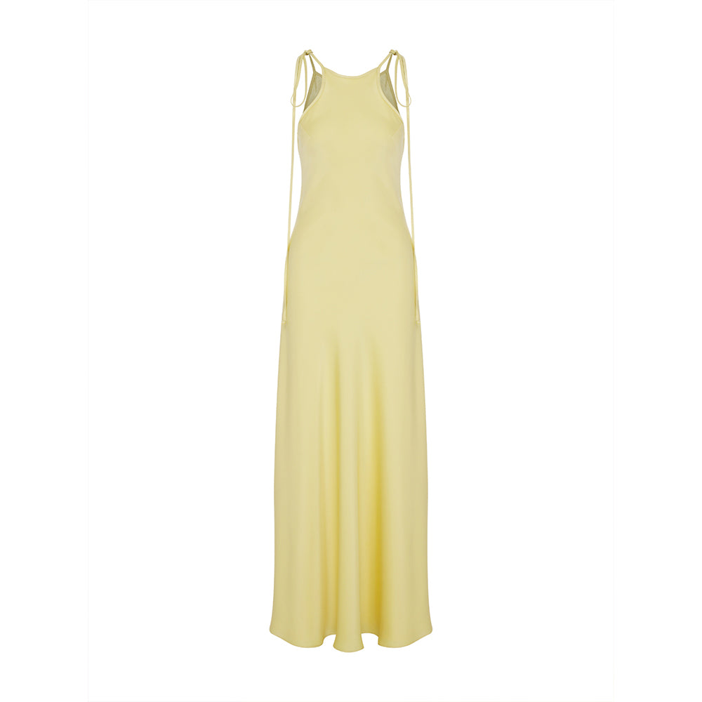 Addie Satin Long Dress in Lime Light