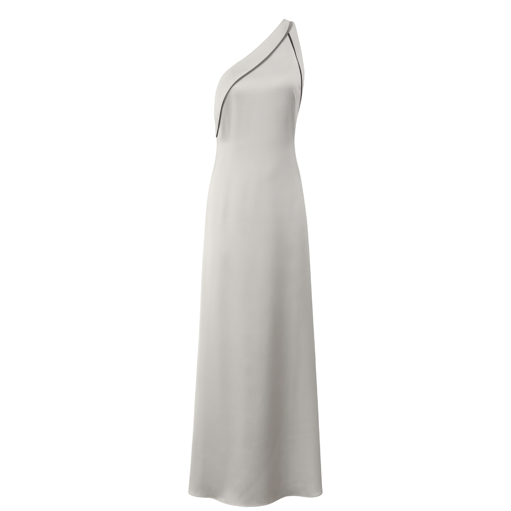 Aimee Long Satin Dress In Silver Lining