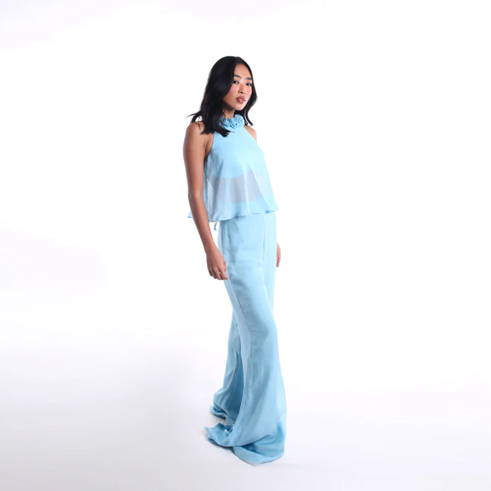 Sheer layered co ord set with floral neckline, perfect for daytime events. Shop online from our curated edit of premium fashion.