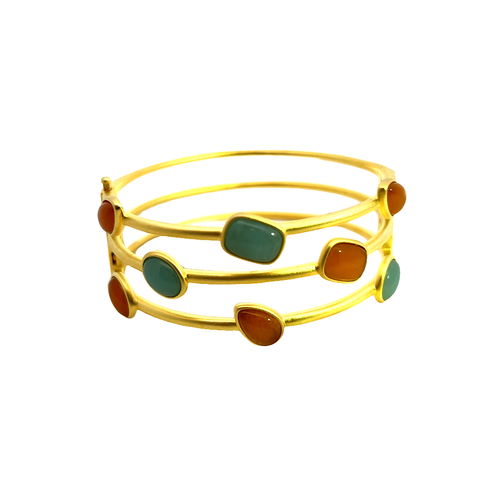 Sterling silver 18k gold-dipped bracelet with created amazonite and yellow agate stones for a bold contemporary statement. Shop premium jewelry online.