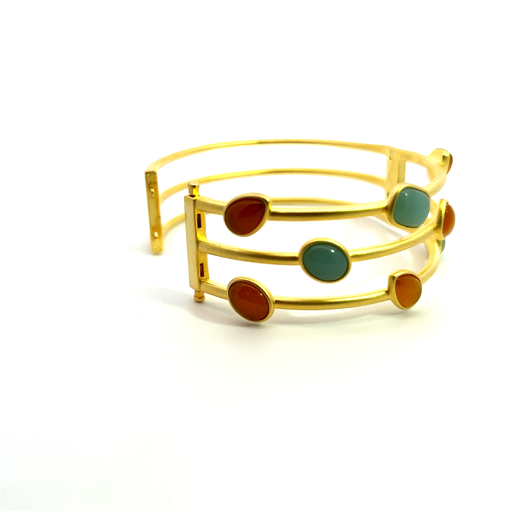 Sterling silver 18k gold-dipped bracelet with created amazonite and yellow agate stones for a bold contemporary statement. Shop premium jewelry online.