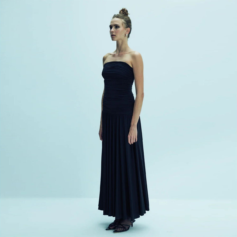 Amber Strapless Jersey Long Dress in Black