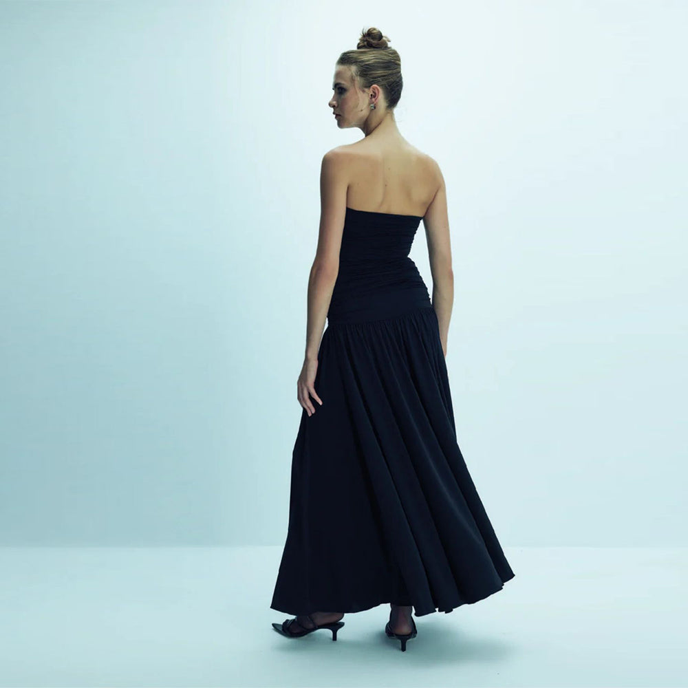 Amber Strapless Jersey Long Dress in Black
