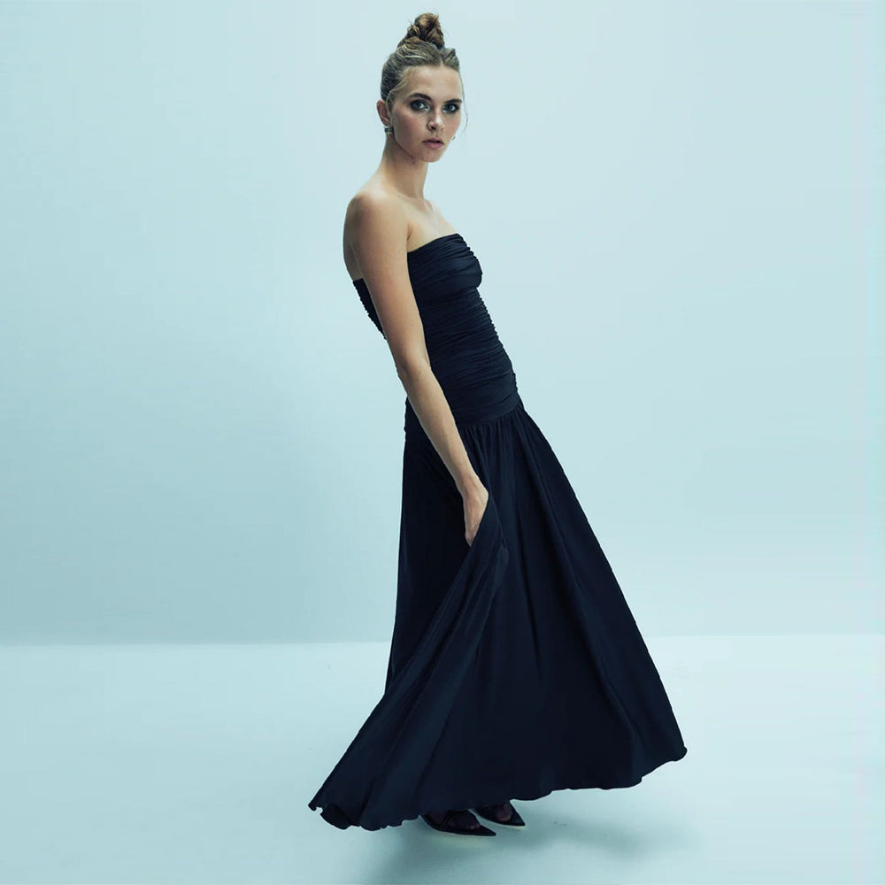 Amber Strapless Jersey Long Dress in Black