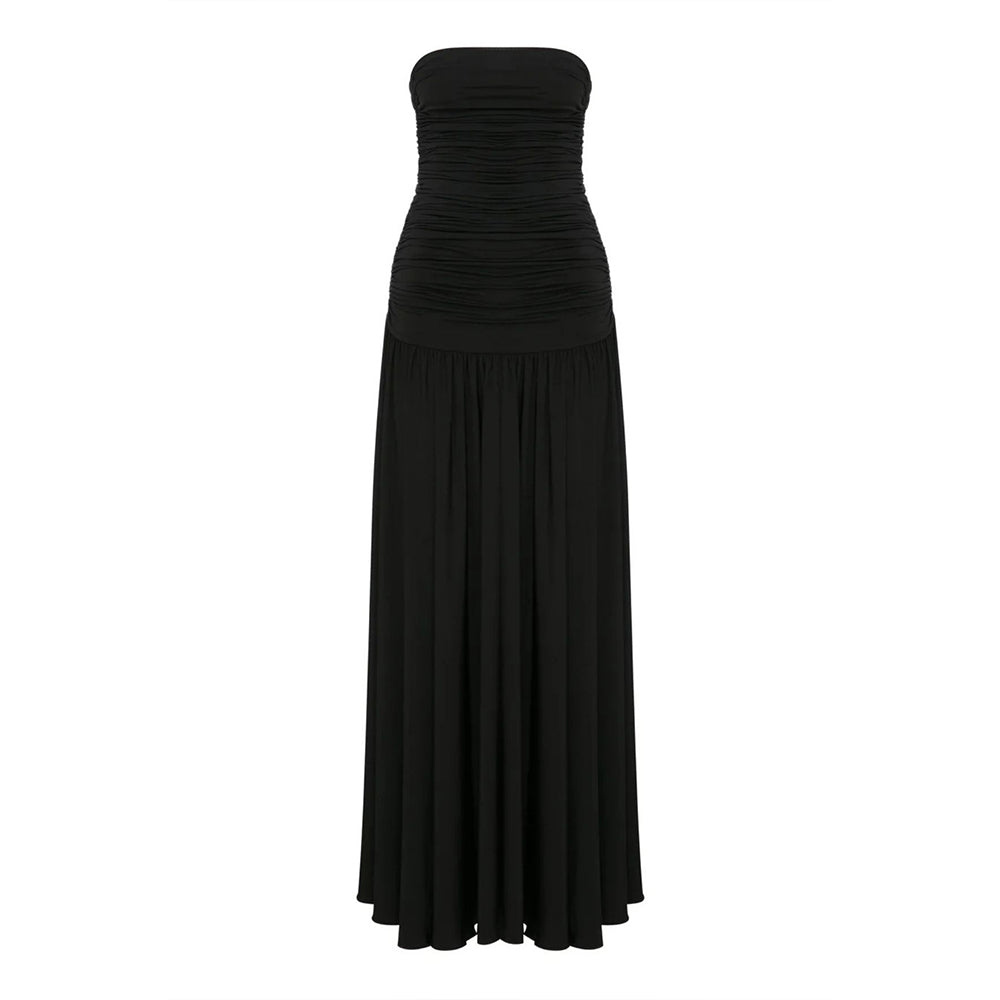 Amber Strapless Jersey Long Dress in Black