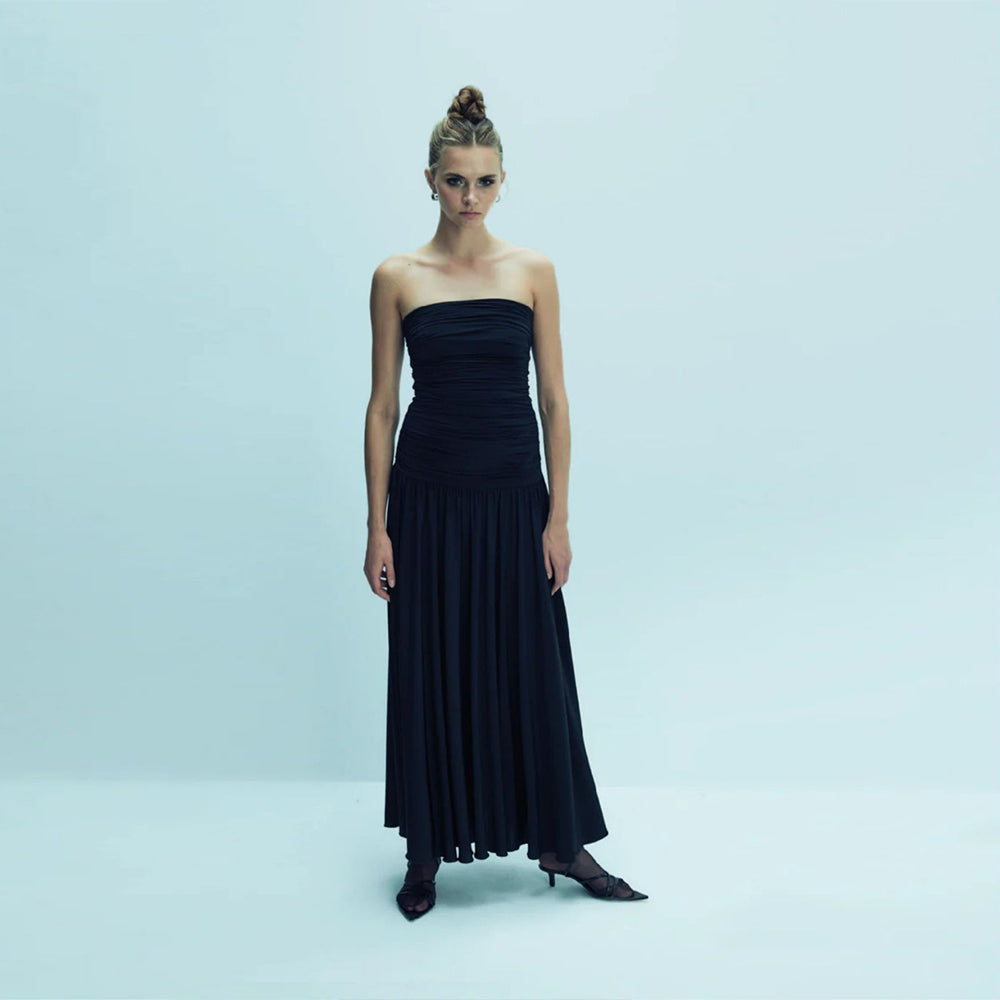 Amber Strapless Jersey Long Dress in Black
