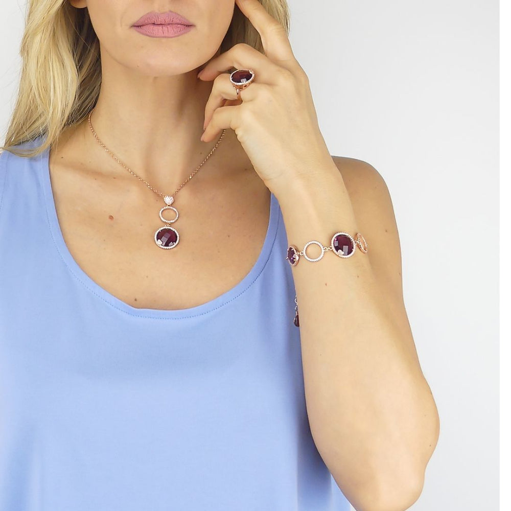 Shop online premium rose gold plated necklace with heart CZ design and amethyst crystal pendant for elegant styling.