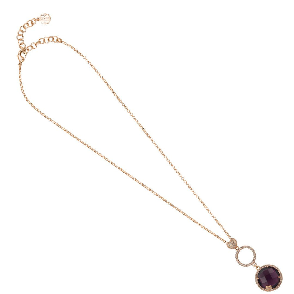 Shop online premium rose gold plated necklace with heart CZ design and amethyst crystal pendant for elegant styling.