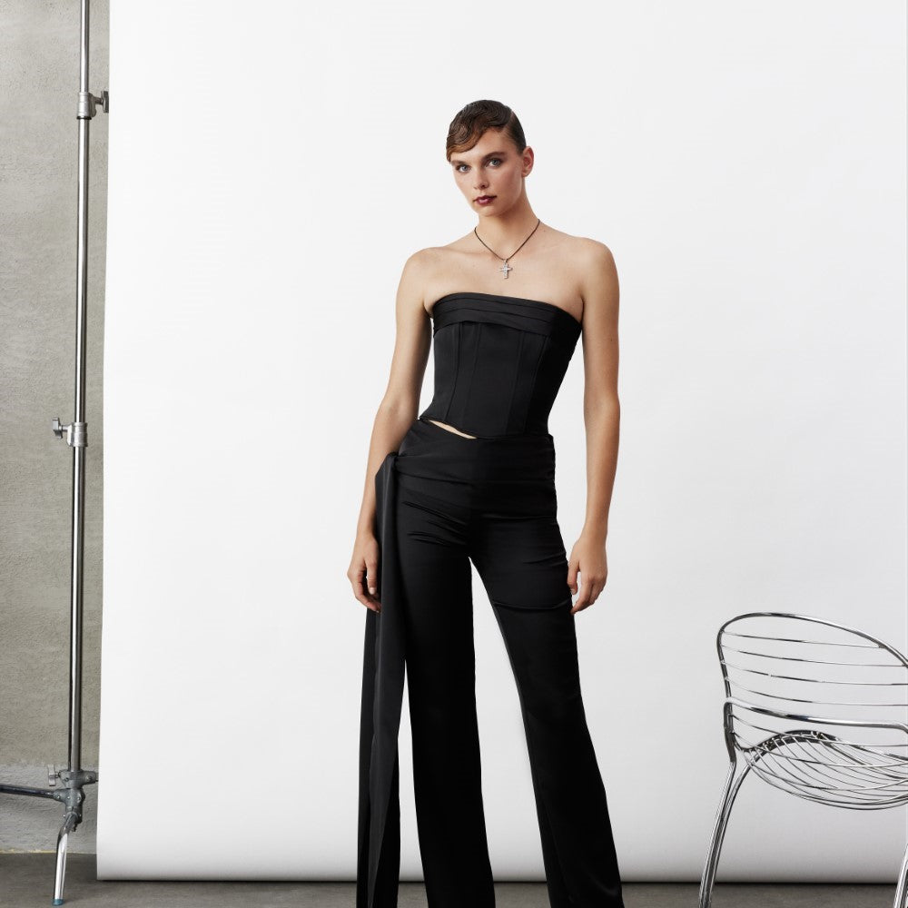 Arced Satin Trousers In Black