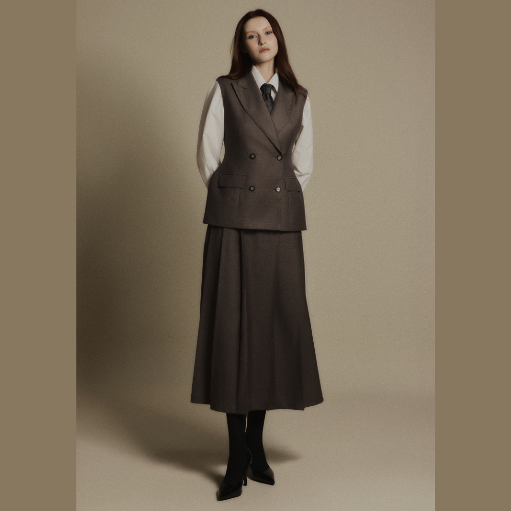 Discover designer dresses online styled effortlessly with the refined Ash Grey Tailored Vest. Shop Now!