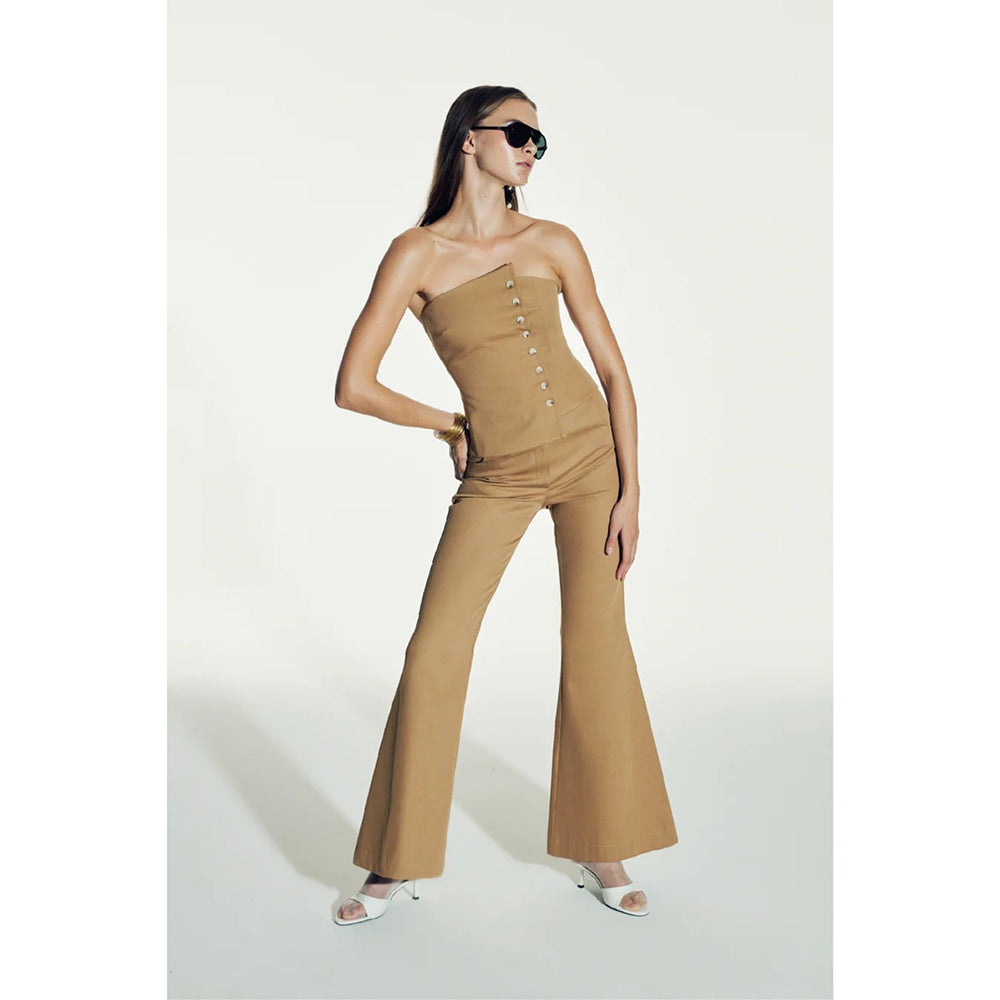 Avrell Cotton Flared Trousers in Golden Straw