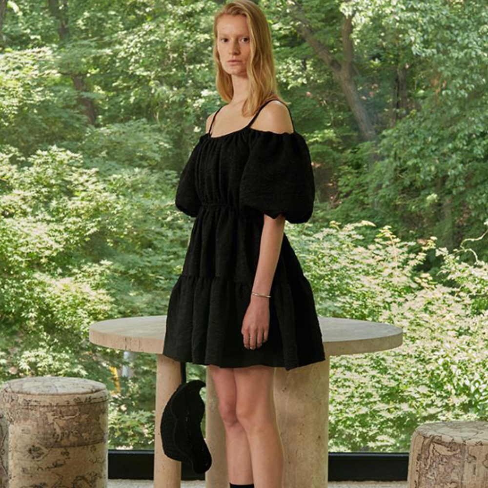 Balloon Sleeved Gathered Silk-Blend Matelasse Mini Dress