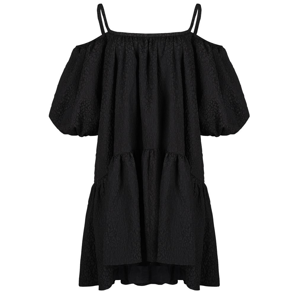 Balloon Sleeved Leopard Matelasse Gathered Mini Dress