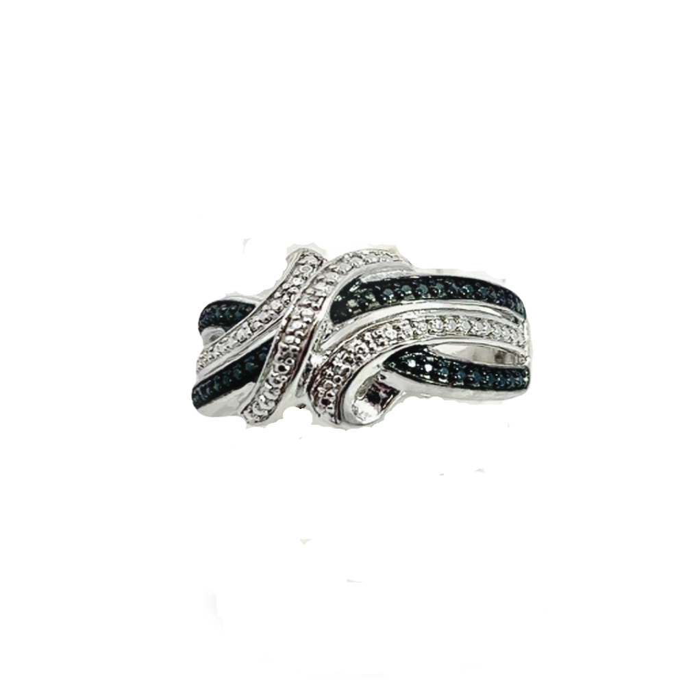 Shop online premium rhodium plated ring with black spinel & white sapphire stones in sterling silver.