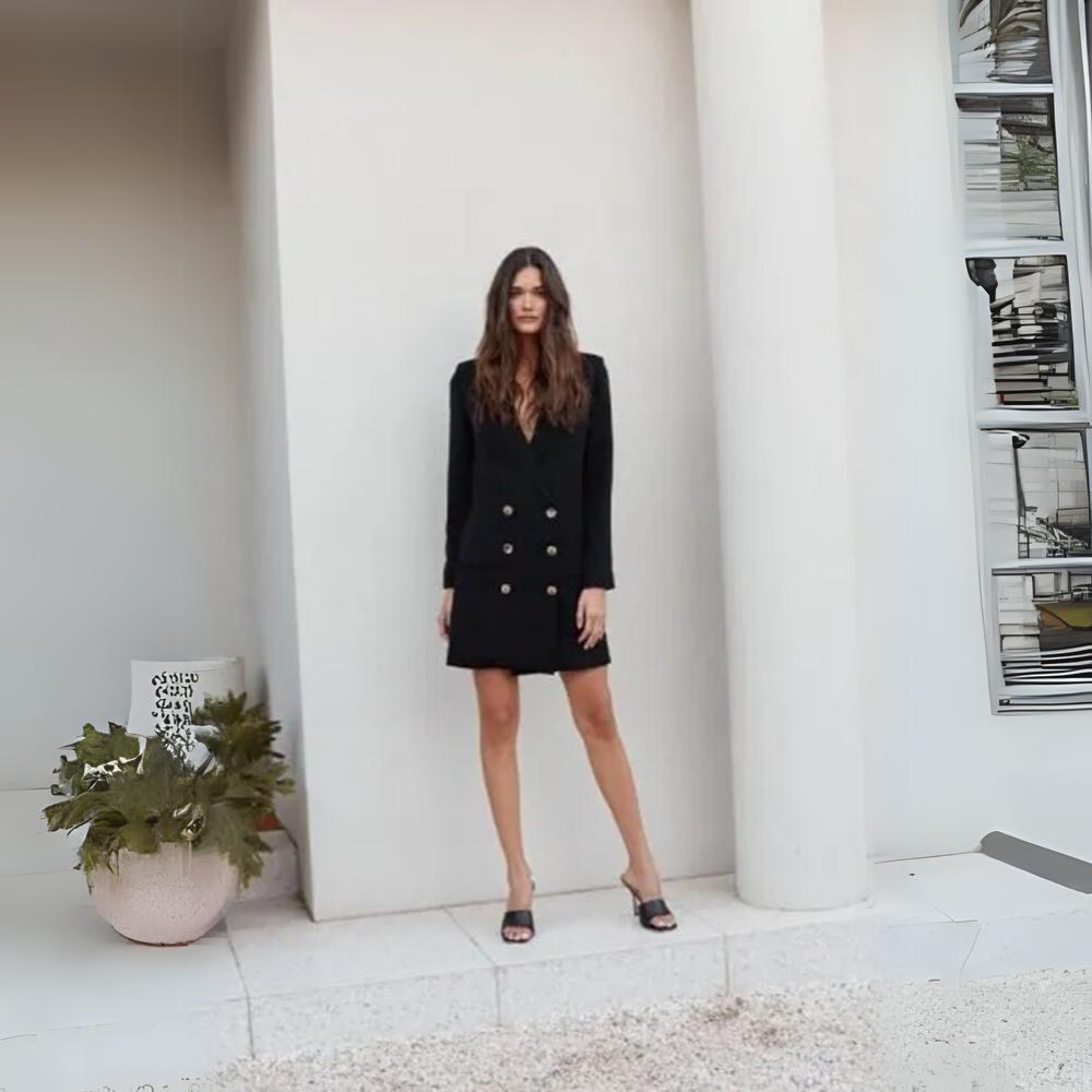 Sofia's stylings of signature blazers present this smart, sharp minidress. 