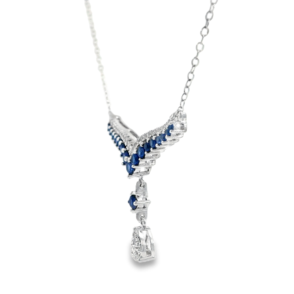 Shop online premium sterling silver sapphire necklace with sparkling cubic zirconia stones.