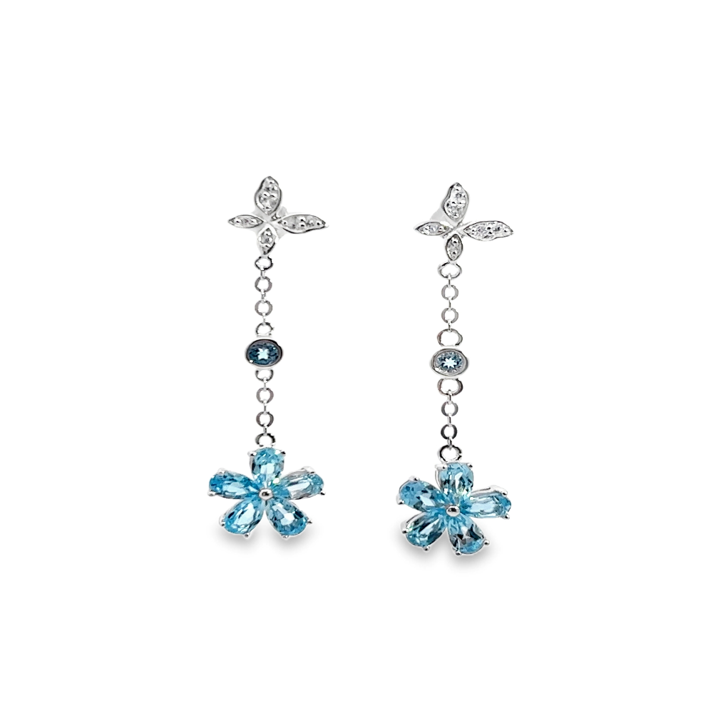 Shop online premium sterling silver blue topaz dangle earrings with sparkling CZ stones.