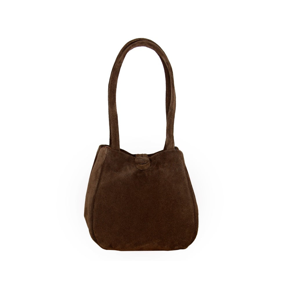 Experience chic beauty with Bombonera Brown Suede shoulder bag today Shop Now!