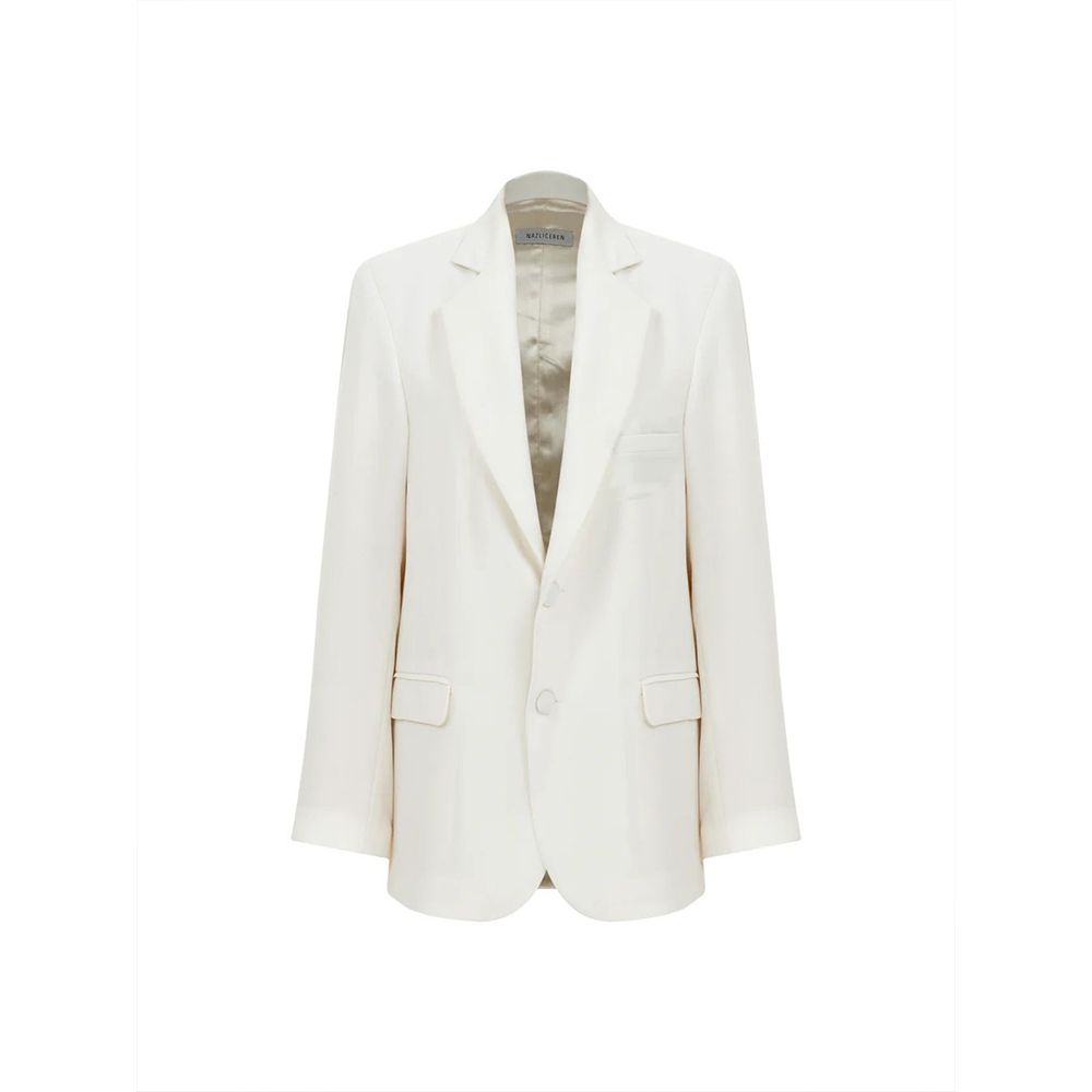 Boxy Oversize Crepe Blazer in Blanche