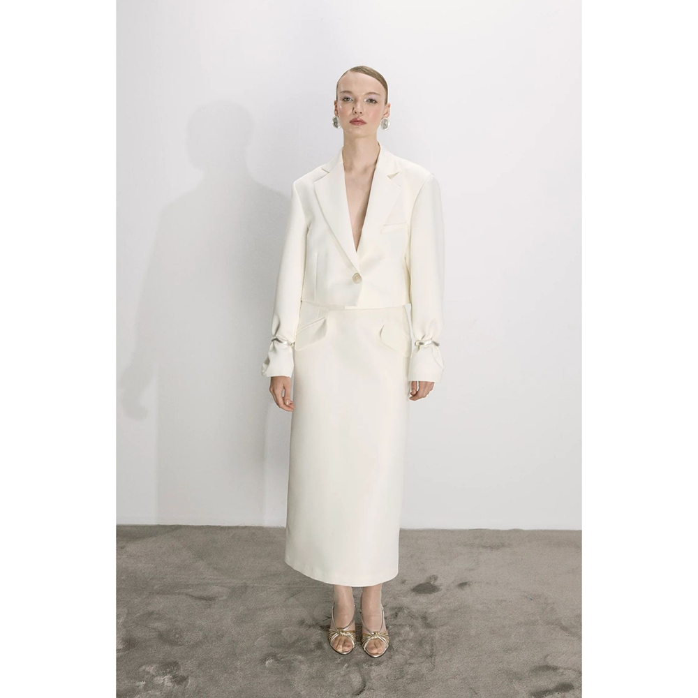 Boxy Satin Cropped Jacket in Vanilla Ice