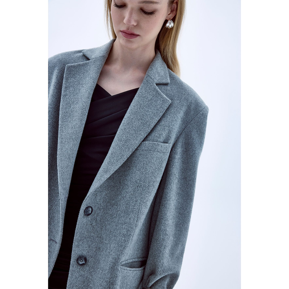 Boxy Wool Blazer in Gray